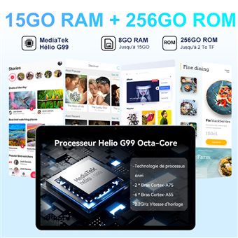 Tablette Tactile 8Go Ram 128Go Rom, Tablette Mediatek G99 Octa