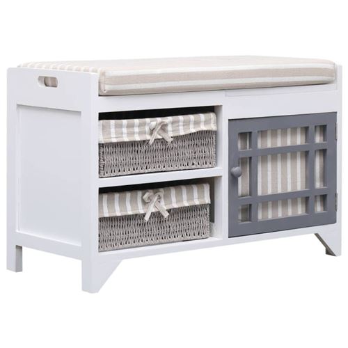 vidaXL Banc d'entrée Blanc 70 x 33,5 x 45 cm Bois de Paulownia