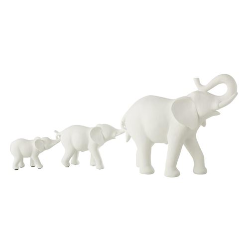 Non Communiqué Blanc Statuette 3 Éléphants En Rang "Burl" 38Cm