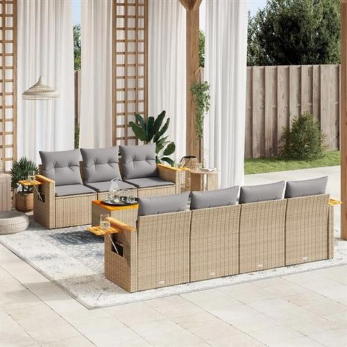 Non Communiqué Beige Salon De Jardin Modulable Vidaxl 7 Personnes 8 Pieces 62 X 62 X 69 Cm Rotin