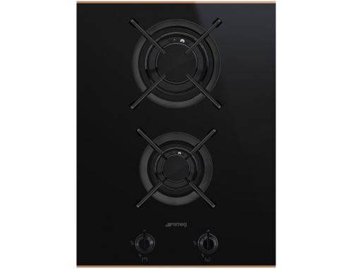 Smeg Domino Gaz 38 Cm, Plan En Verre Céramique, Bord Droit, 2 Brûleurs Gaz Dont 1 Rapide, Allumage Automatique, Sécurité Thermocouples, 2 Grilles Individuelles En Fonte, Brûleurs Noirs, Manettes De Commande Métalliques, Injecteur Gaz Butane / Propane Fou