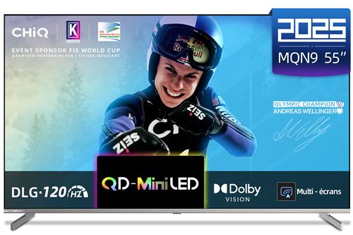 CHiQ M55QN9G Téléviseur 55 Pouces (139 cm) TV Smart 4K Mini QLED, Google TV, DLG 120Hz, HDR10 Chromecast intégrés