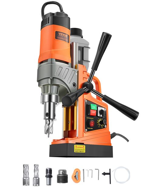 VEVOR 1450 W Taladro Magnético Diámetro de Perforación de 40 mm, Taladro de Columna Eléctrico Portátil de 12500 N con Velocidad Variable, Máquina de Perforación para Cualquier Superficie