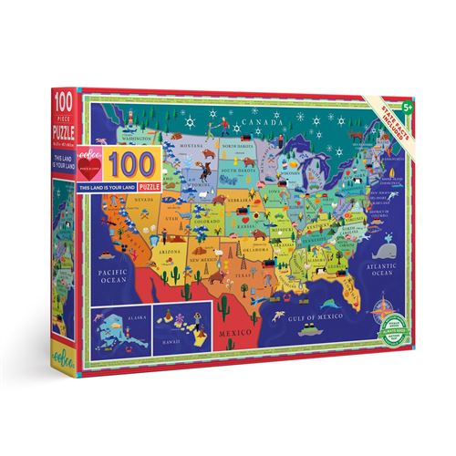 Puzzle carton enfant 100 pieces ETATS UNIS EEBOO Carton Multicolore