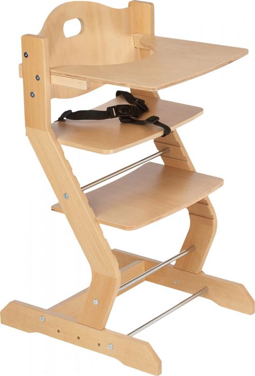 Chaise haute avec plateau en bois naturel