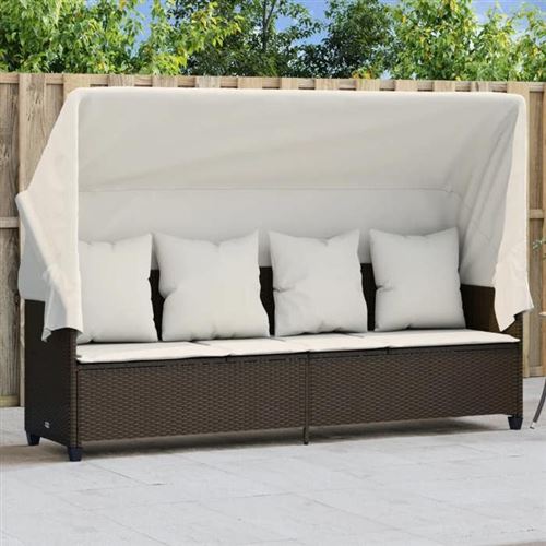 Non Communiqué Marron Vidaxl Chaise Longue Avec Auvent Et Coussins, Siège Avec Dossier, Transat Avec Housse Jardin Terrasse Patio, Moderne, 368354