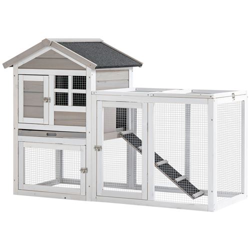 Clapier cage &agrave; lapins cottage bois sapin gris blanc