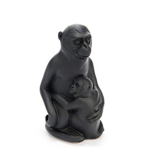 Maman singe et son bébé noir en résine - Amadeus - Noir - Résine