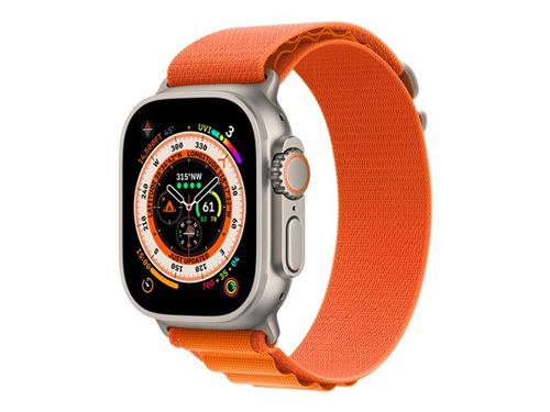 Apple Watch Ultra - 49 mm - titane - montre intelligente avec Boucle Alpine - textile - de couleur orange - taille du bracelet : M - 32 Go - Wi-Fi, LTE, UWB, Bluetooth - 4G - 61.3 g