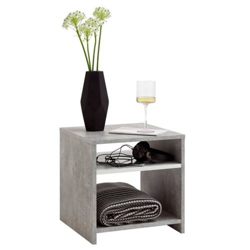 FMD Table basse avec étagère Gris béton et blanc