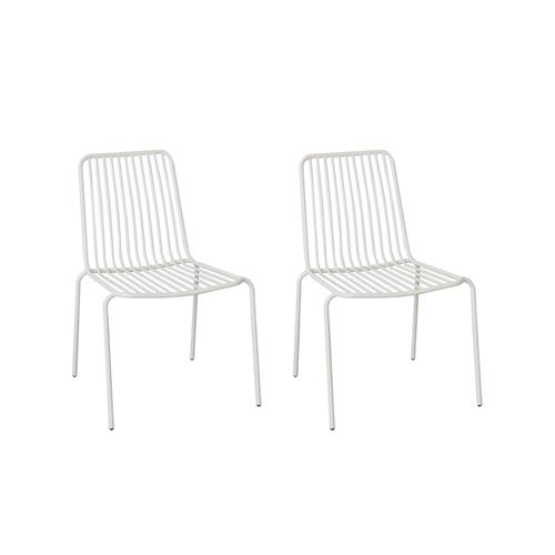 Sweeek Lot de 2 chaises de jardin en acier blanc empilables design linéaire