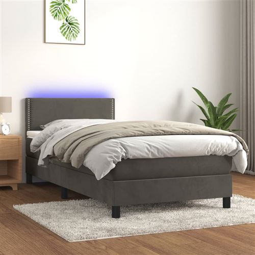 vidaXL Sommier tapissier matelas et LED Gris foncé 100x200 cm Velours