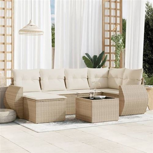 Vidaxl Beige Salon De Jardin 7 Pcs - Image 2