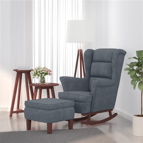 Non Communiqué Gris Vidaxl Fauteuil À Basculemet Houten Poten Voetenbank Velours Foncé