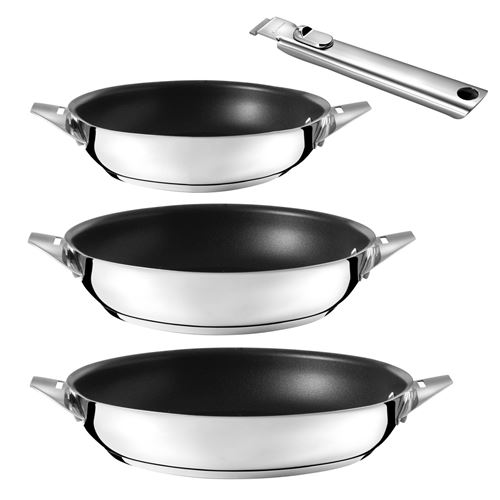 Non Communiqué Cuisinox - Eclipse - Lot De 3 Poêles 20-24-28Cm Revêtement Céramique Et Poignée Amovible Inox