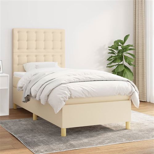 vidaXL Sommier à lattes de lit avec matelas Crème 100x200 cm Tissu3142638