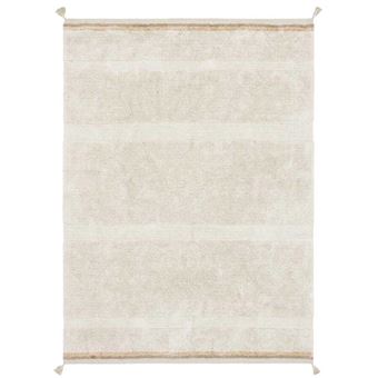 Tapis coton beige texturé avec finition pompons XL - 200 x 300 cm - 1
