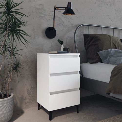 VIDAXL - Table de chevet - 3 tiroirs - Blanc - 40x35x69 cm - Image 3