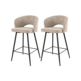 Pattaya - lot de 2 tabourets de bar - en tissu bouclette sable - Sable - 1