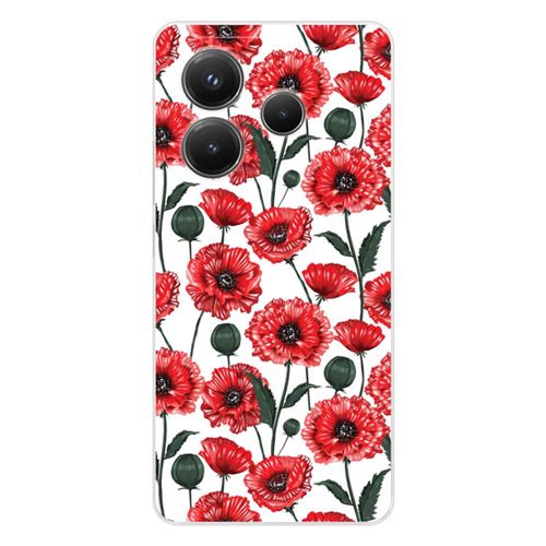Coque en silicone imprimée compatible Xiaomi Redmi Note 14 5G Fleurs de Pavot