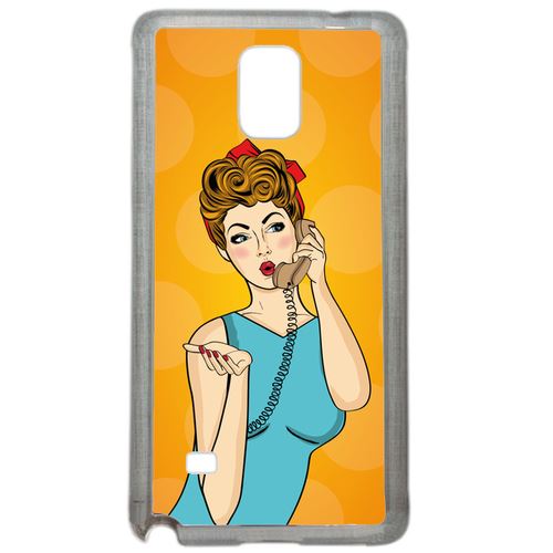 Coque Pin Up Fond Orange Compatible Samsung Galaxy Note 4 Transparent