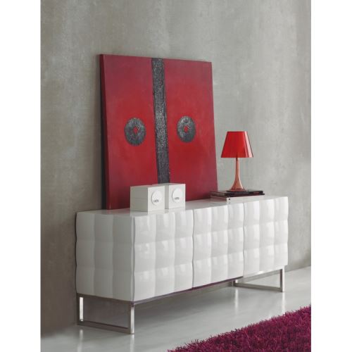 Buffet 3 portes en bois relief 3D blanc laqué SYLVAIN