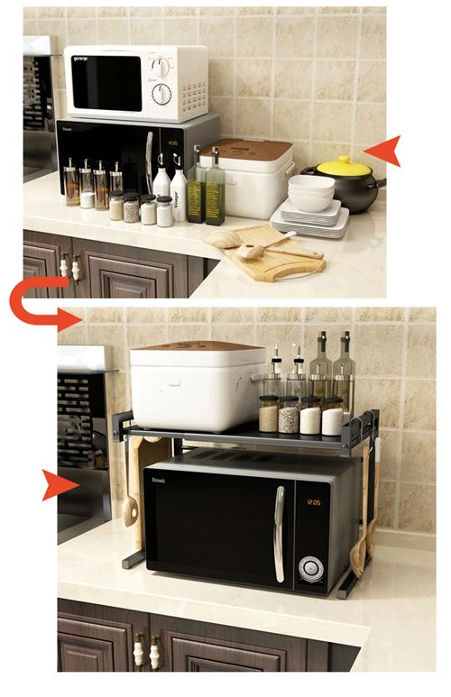 Support pour micro-onde étagère rangement de cuisine - 3 crochets offertes  - Noir - Accessoire de cuisine - Achat & prix