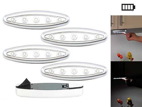 Lunartec : 4 mini spots mobiles Stick'N'Push Silver Giant avec 5 LED