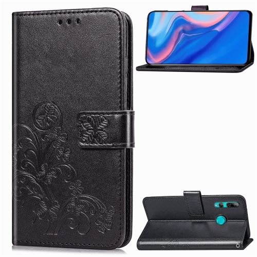 Etui en PU trèfle avec support noir pour votre Huawei P Smart Z/Y9 Prime (2019)
