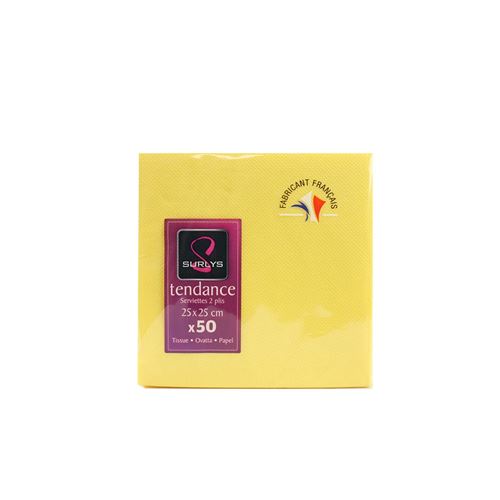 50 serviettes cocktail 25*25 - jaune