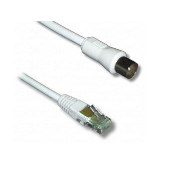 Câble TV coaxial et Ethernet mâle/mâle RJ45 - 2 m - blanc