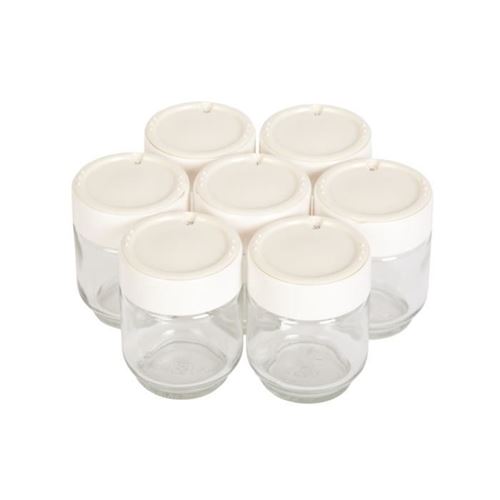 MOULINEX A14A03 - 7 pots verre couvercle blanc avec dateur pour yaourtieres Yogurta & Yogurteo