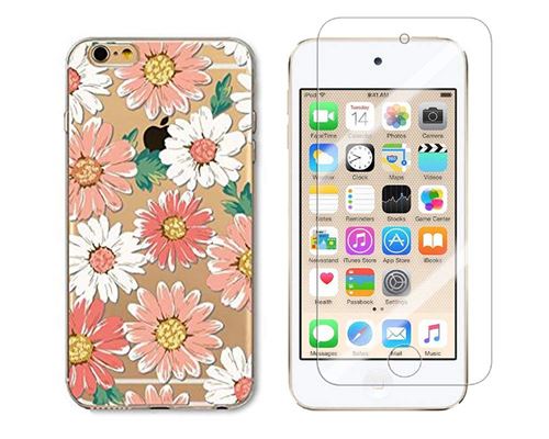 Novago Compatible avec iPod Touch 5, Touch 6 Coque Gel imprimée Solide résistante +1 Verre en Verre trempé Transparent résistant (Camomille#2)