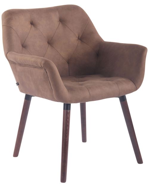 Chaise de Salle à manger Cassidy en Similicuir Vintage - Chaise de coiffeuse avec accoudoirs - Piètement Bois de Chêne Noyer - Couleur Taupe