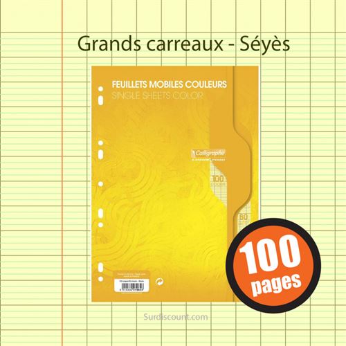 Feuille simple jaune Clairefontaine A4 grand carreaux 80g - sachet de 50