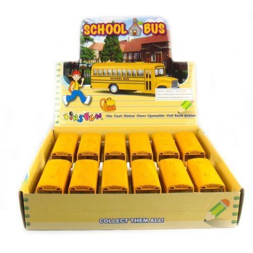 Kinsfun Novelty Die Cast Classic Long Nose School Bus Pull Back Action 12 Pack