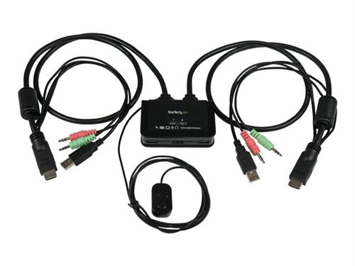 StarTech.com Switch KVM USB HDMI à 2 ports - Commutateur écran clavier souris alimenté par USB avec câbles KVM et commutateur à distance - Commutateur écran-clavier-souris/audio - 2 x KVM / audio - 1 utilisateur local - de bureau