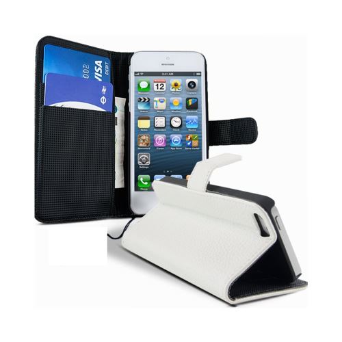 Etui Housse Portefeuille Pour Apple Iphone 5 - 5s - Blanc