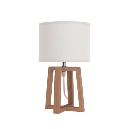 BEKER Lampe a poser en bois avec abat-jour en tissu - Ø 22 x H 38 cm - Blanc