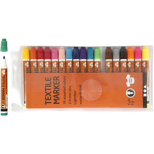 Creotime stylos textiles Marker 2-4mm feutre 18 pièces