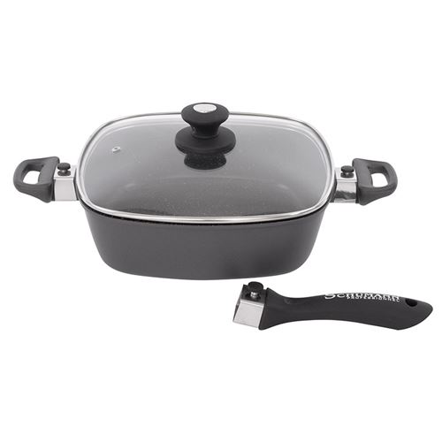 Sauteuse carrée revêtement effet pierre 28 cm - Schumann Professionnel - 2 poignées et 1 manche amovible