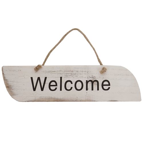 Planche murale Welcome panneau style shabby vintage 10x43x1cm blanc
