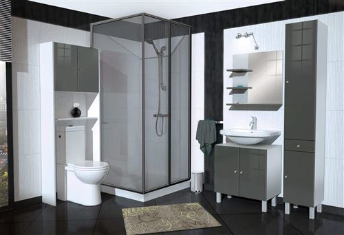 Berlioz Creations MSLGRIS Meuble Salle de Bain sous-Lavabo Haute Brillance Gris