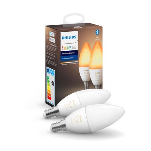 Ampoule connectée Philips Pack x2 Hue White Ambiance E14 Flamme