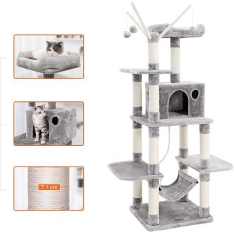 Feandrea Arbre A Chat Grande Capacite Griffoir Niches Colonnes Renforcees 154 Cm Gris Claire Pct86w Paniers Et Mobilier Pour Chat Achat Prix Fnac