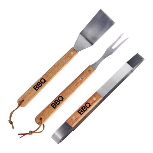 Kit complet barbecue plancha pince fourchette spatule Bois Inox - guizmax