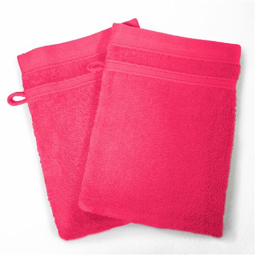 2 gants de toilette 15 x 21 cm eponge unie vitamine Fuchsia