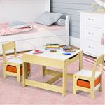 GIANTEX Ensemble Table et 2 Chaises pour Enfant en Bois Tableau Transformable avec Chaise Fonction de Stockage Naturelles