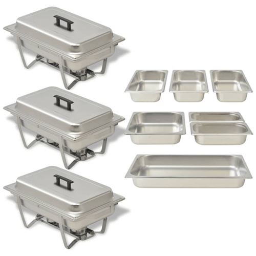 Vidaxl Argent Ensemble De Chauffe Plats 3 Pcs Acier Inoxydable - Image 1