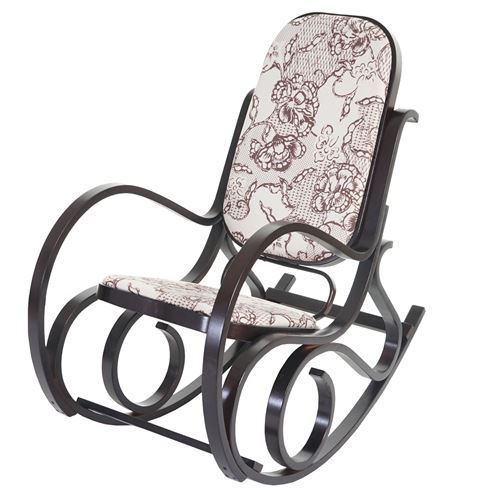 Fauteuil &agrave; bascule M41, rocking-chair en bois ~ Jacquard brun
